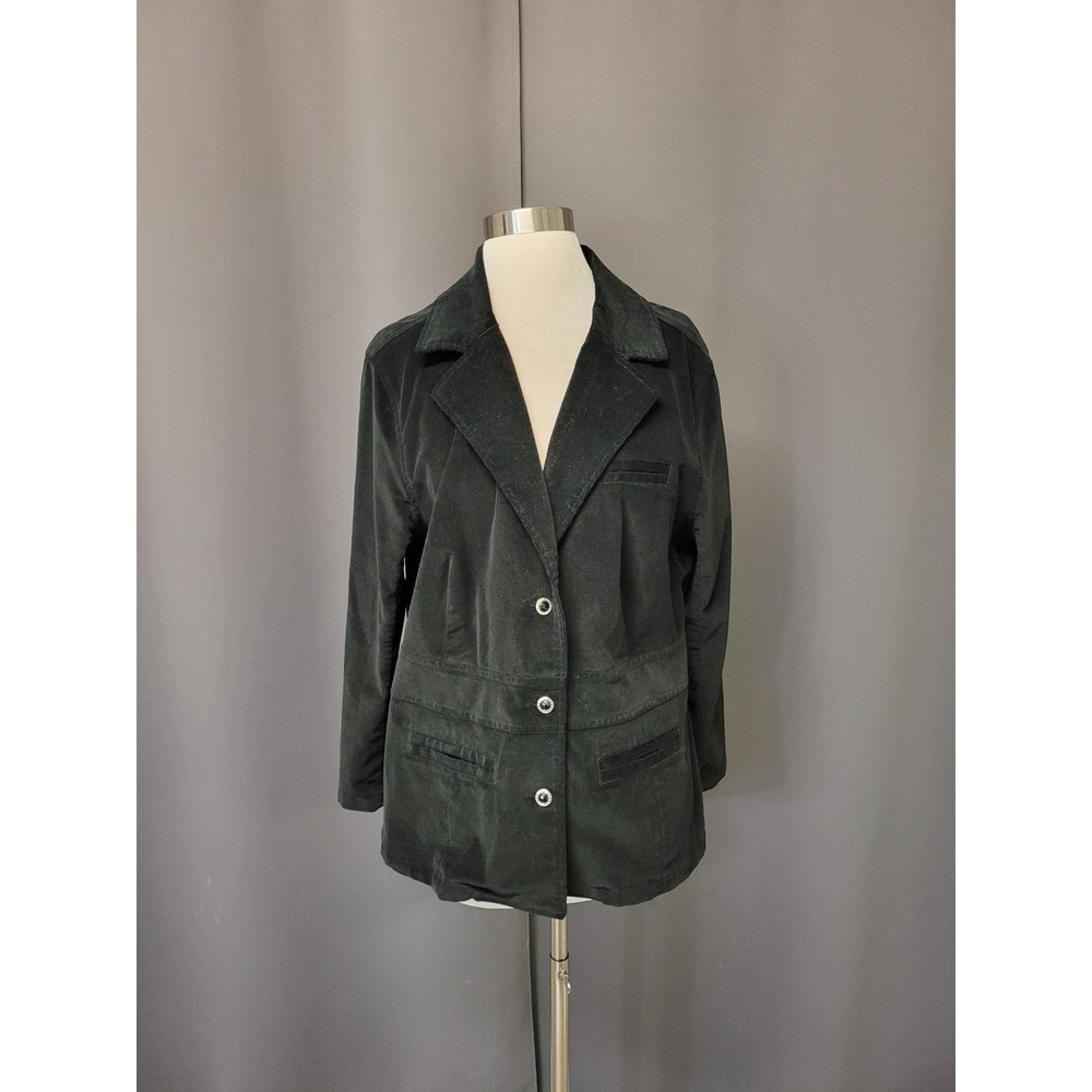 Vintage 90s y2k Faded Glory Blazer Jacket Black Corduroy Stretch Gem Buttons 16W